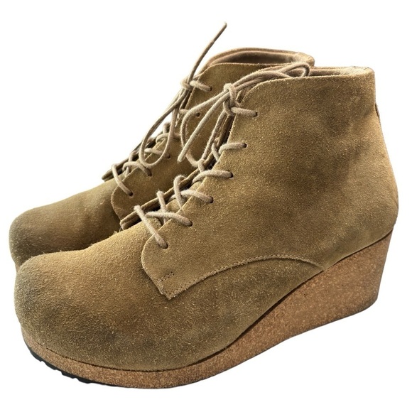 Papillio By Birkenstock Boots Womens EU 38 US 7.5 8 Tan Edith Wedge Booties Boho - Picture 3 of 10